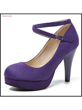 Platform High Heel Pumps with Ankle Strap Closed Round Toe Dress Shoes